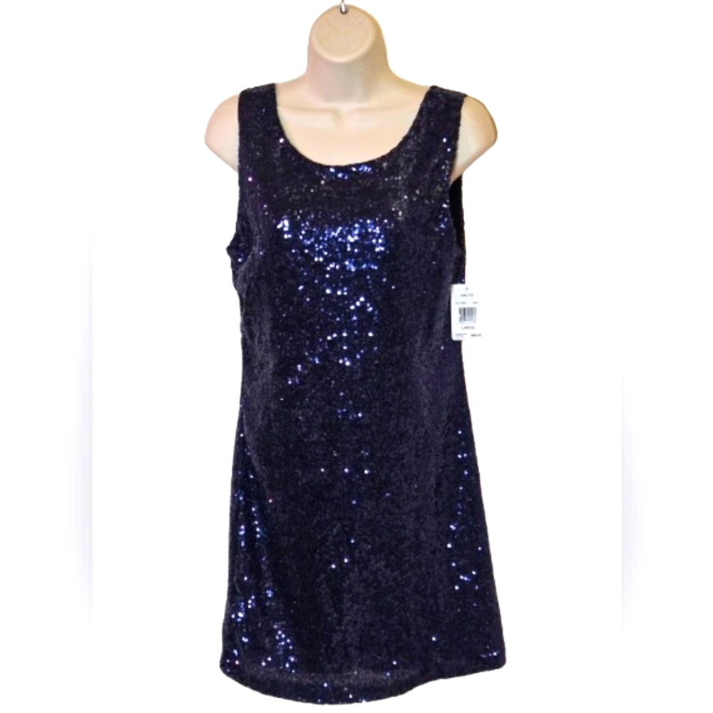 Crystal Doll Navy Blue Sequin Sleeveless Cocktail Dress, Large (Juniors), NWT